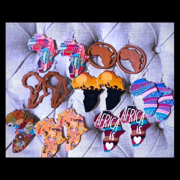 Handcrafted African Map Earrings - Picture 1 of 8